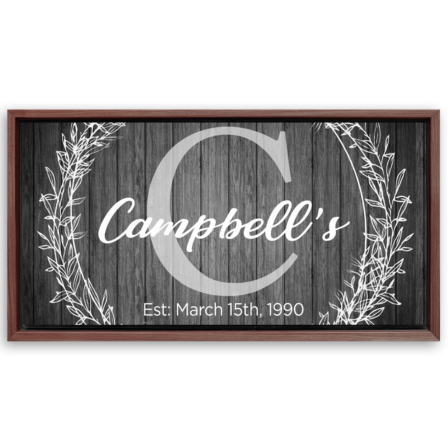 Save 33% When You Add A Frame To Your 20x10 Family Name Sign - Monogram Sign Canvas Now