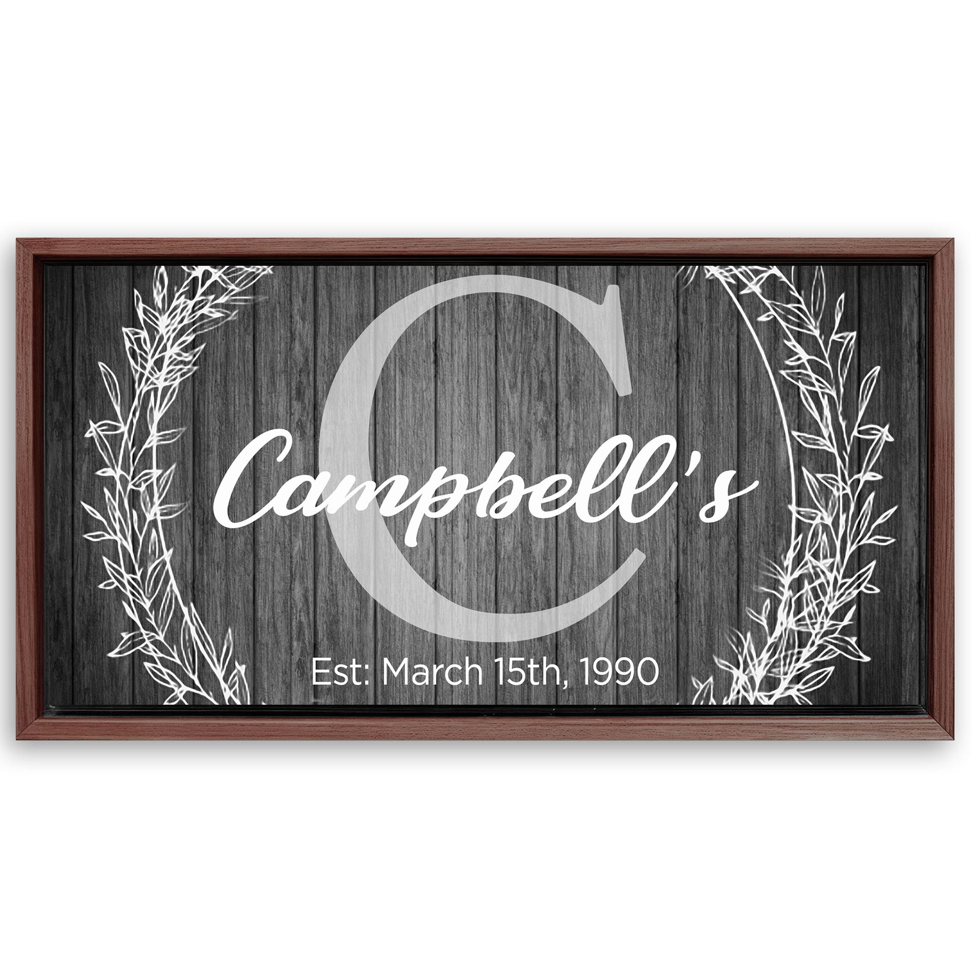 Save 33% When You Add A Frame To Your 60x30 Family Name Sign - Monogram Sign Canvas Now