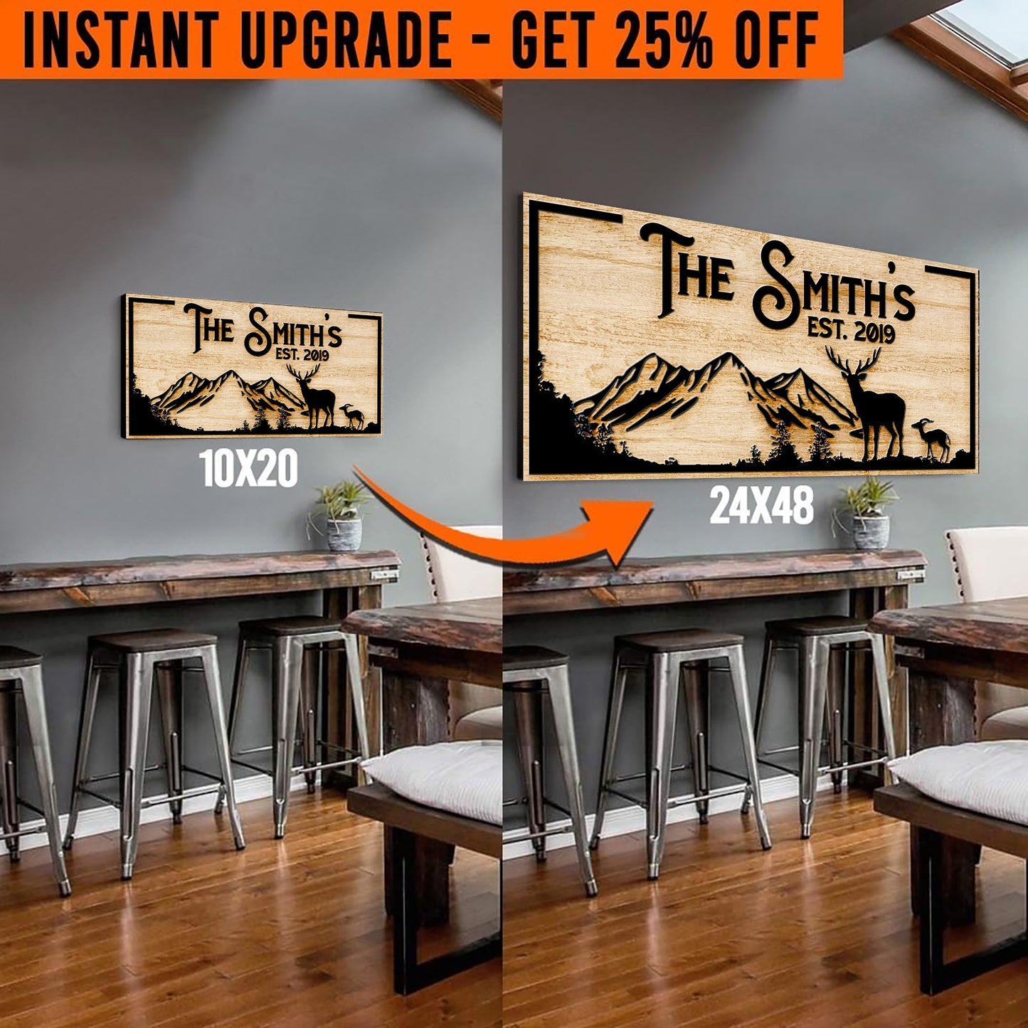 Upgrade Your 20x10 Inches 'Family Mountain Sign' (Style 2) Canvas To 24x48 Inches