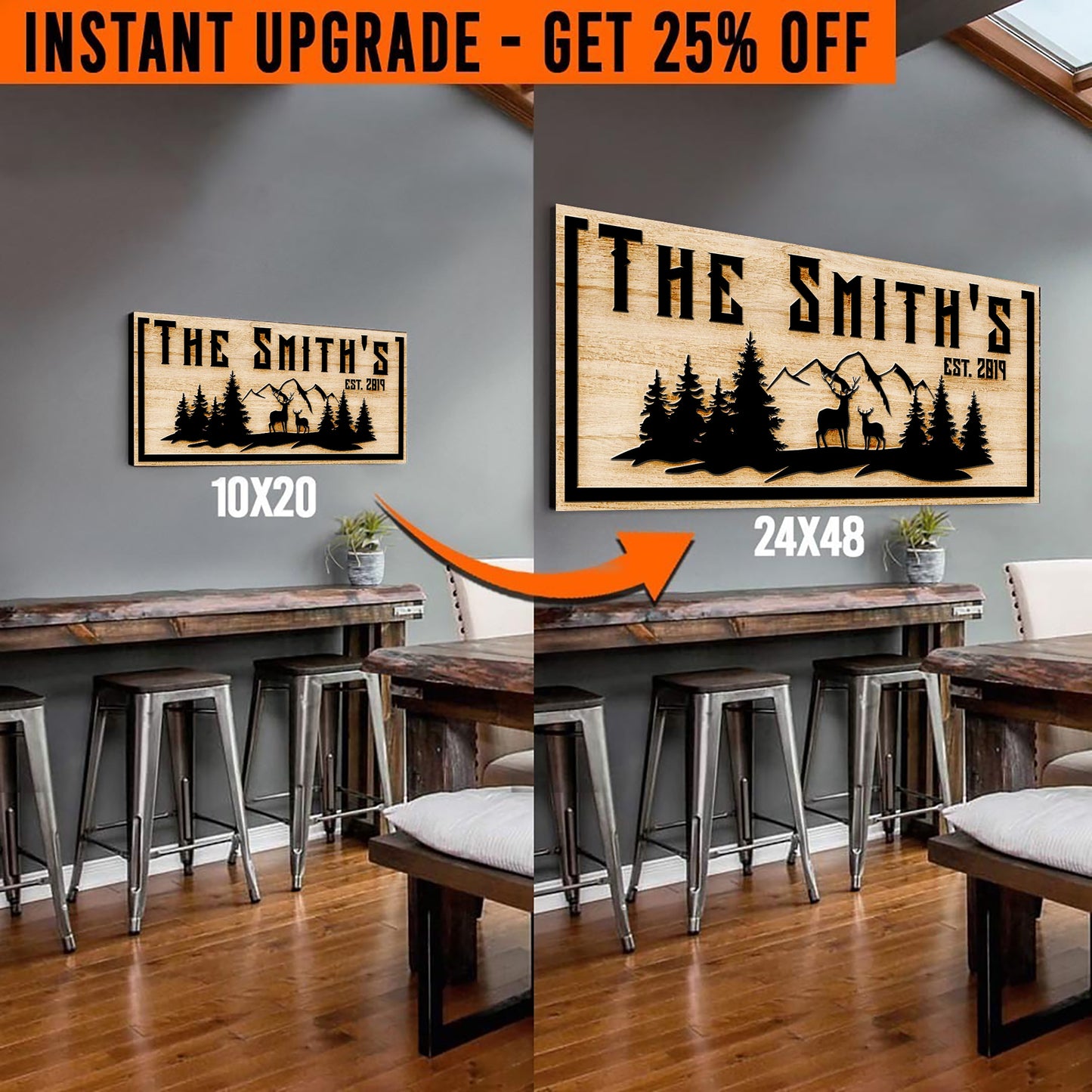 Upgrade Your 20x10 Inches 'Family Mountain Sign' (Style 3) Canvas To 24x48 Inches