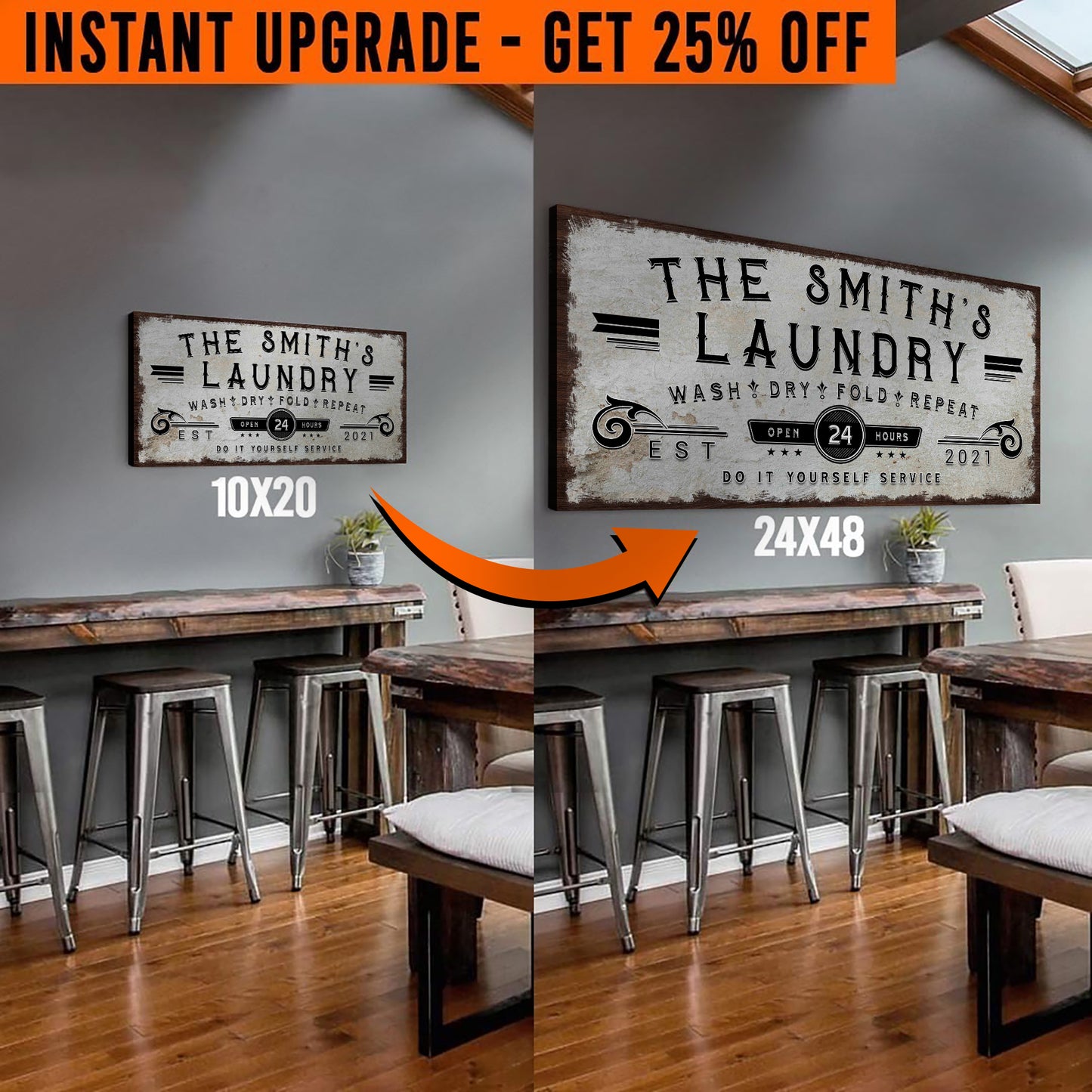 Upgrade Your 20x10 Inches 'Personalized Laundry Room' (Style 1) Canvas To 48x24 Inches