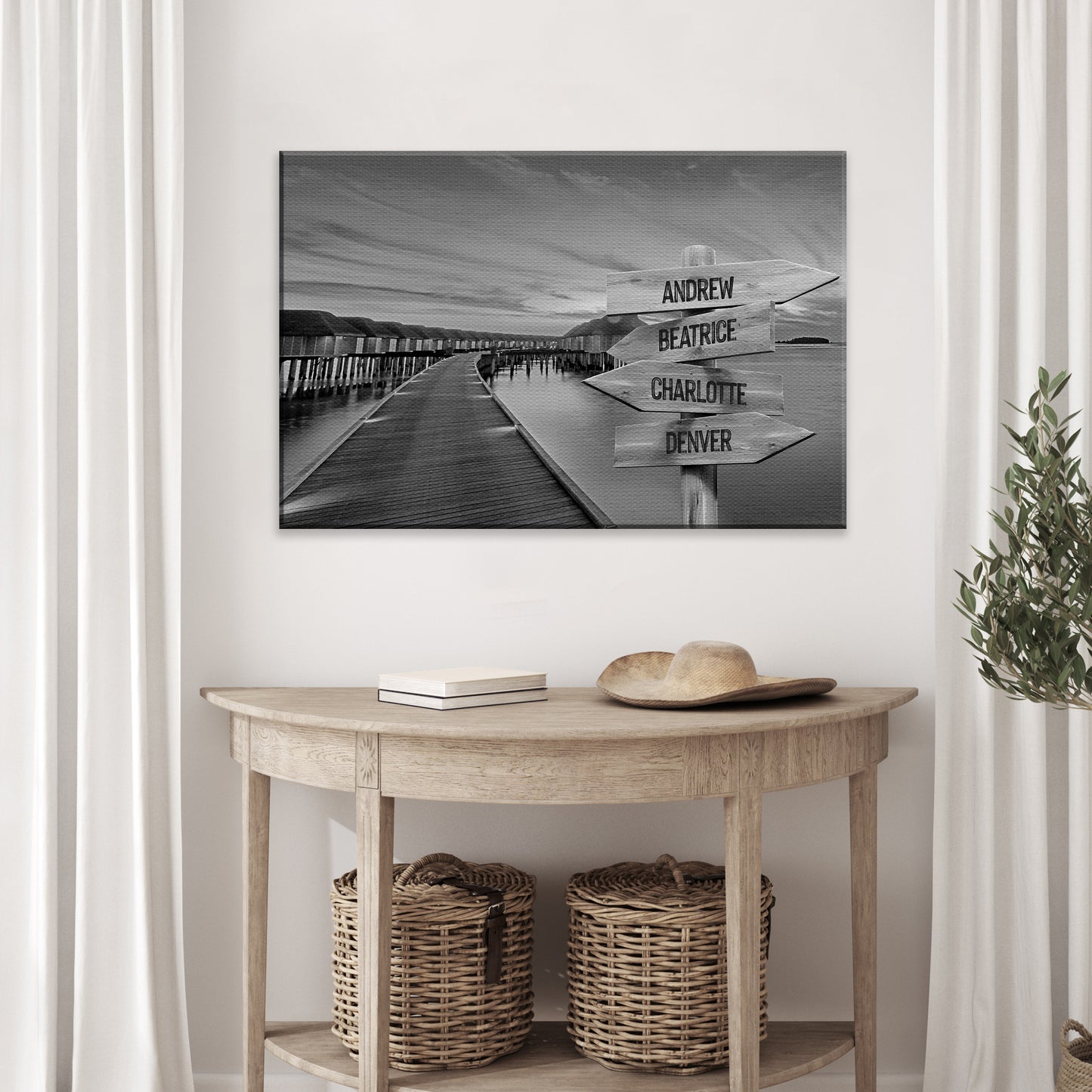 Family Names Monochrome Ocean Dock Sign