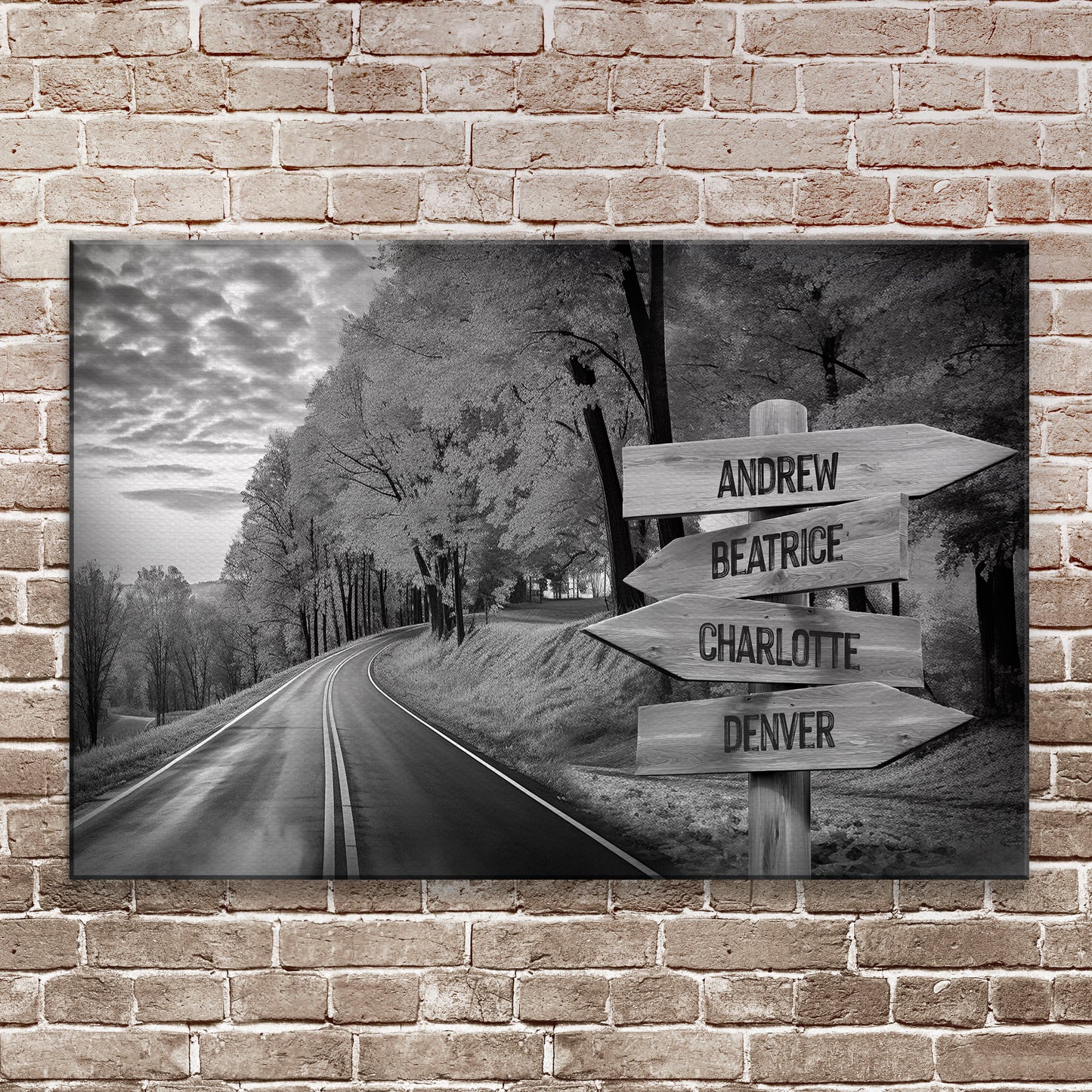 Family Names Monochrome Autumn Roads Sign