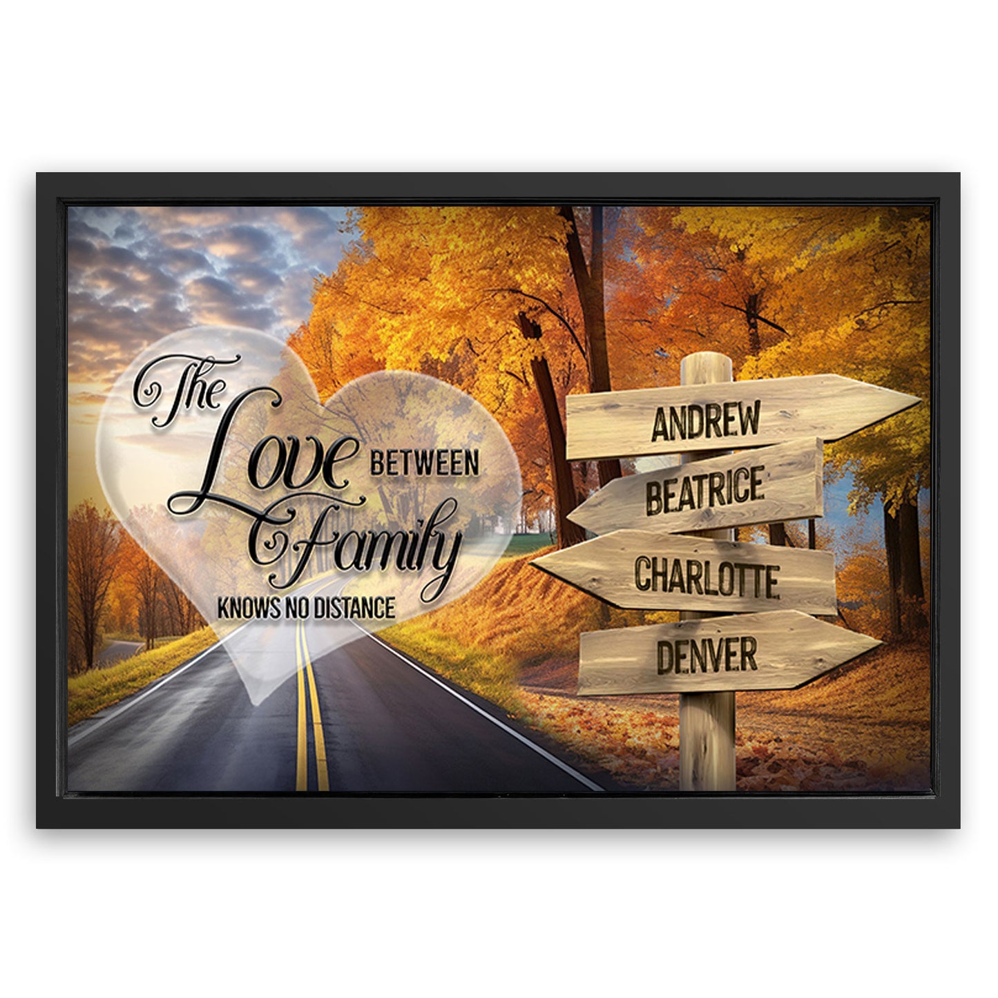 Save 33% When You Add A Frame To Your 24x16 Love Between Family Names Sign Canvas Now