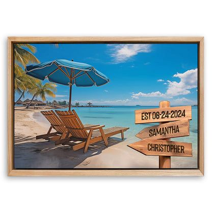 Save 33% When You Add A Frame To Your 18x12 Summer Beach Family Names Sign Canvas Now