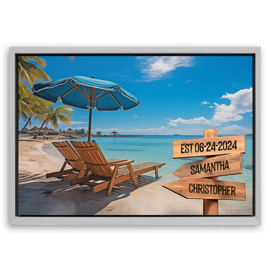 Save 33% When You Add A Frame To Your 36x24 Summer Beach Family Names Sign Canvas Now
