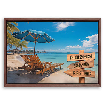 Save 33% When You Add A Frame To Your 18x12 Summer Beach Family Names Sign Canvas Now
