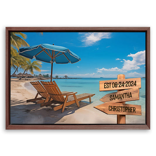 Save 33% When You Add A Frame To Your 18x12 Summer Beach Family Names Sign Canvas Now