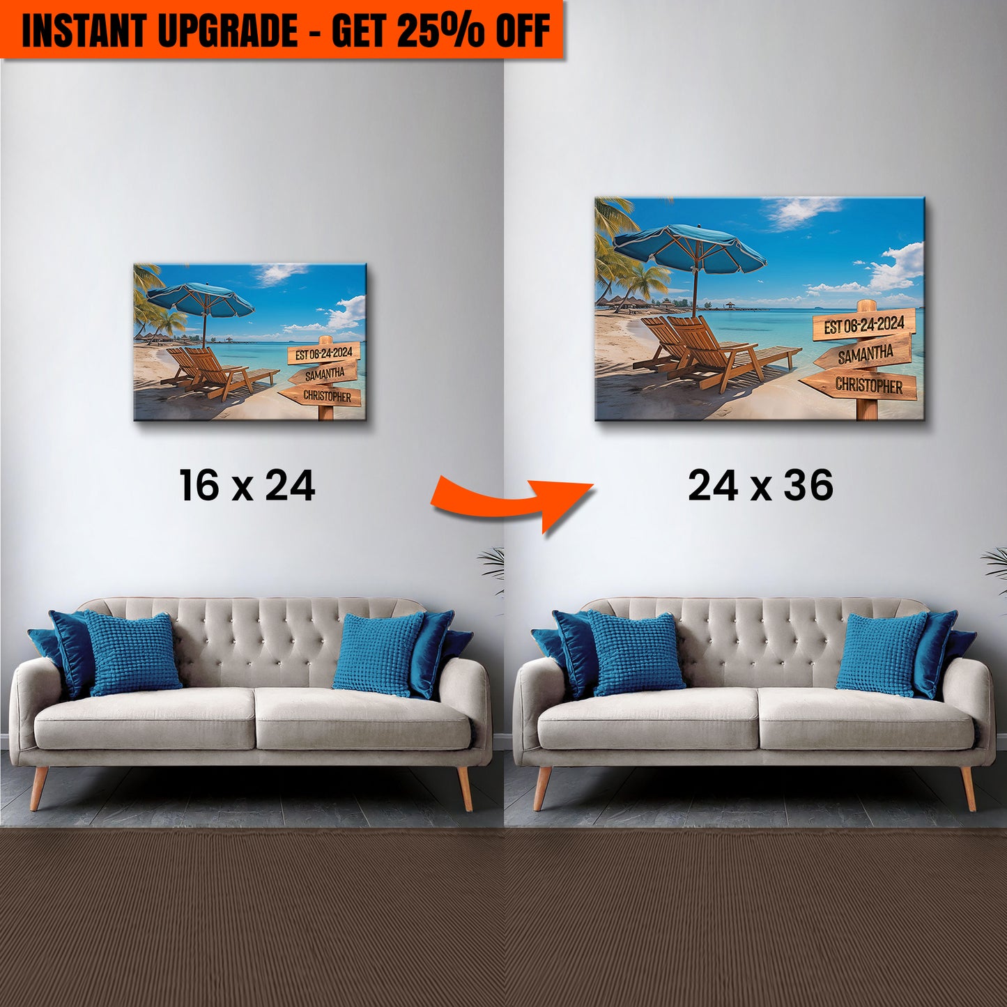 Upgrade Your 24x16 Inches 'Summer Beach Family Names Sign' Canvas To 36x24 Inches