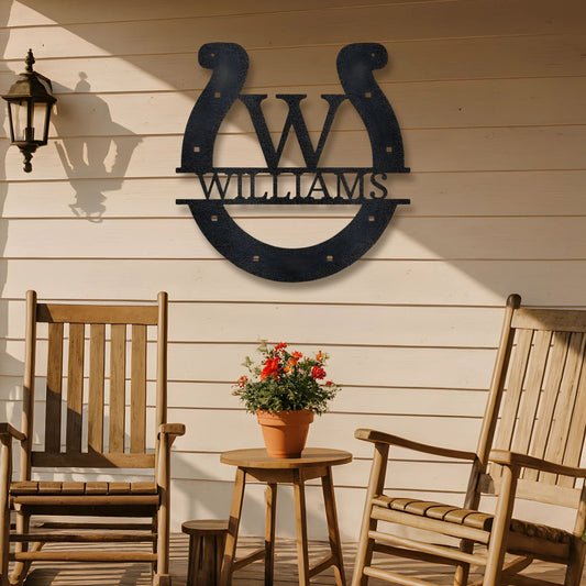 Custom Horseshoe Monogram - Steel Sign