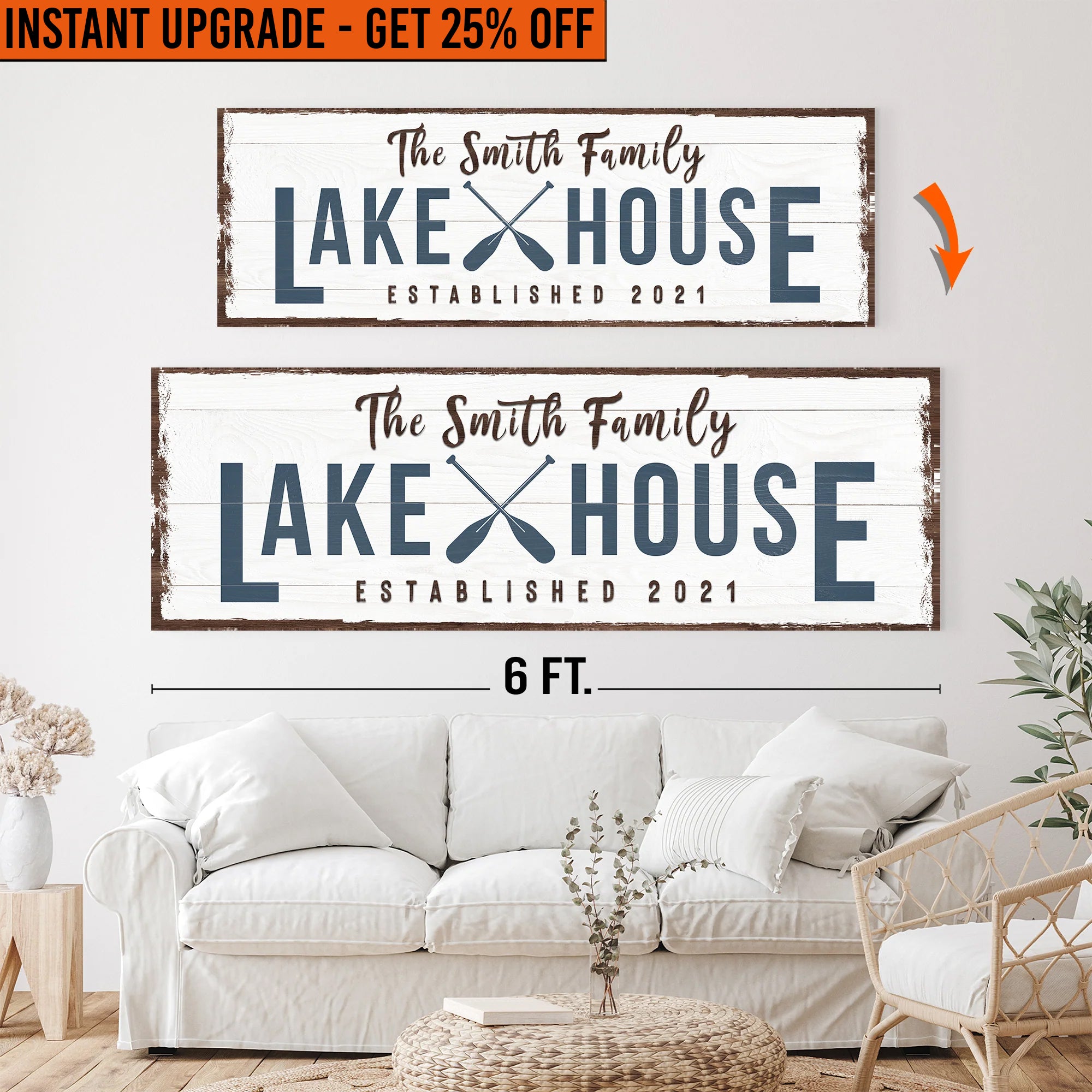 Upgrade Your 20x60 Inches 'Family Lake House Arrow' Canvas To 24x72 In