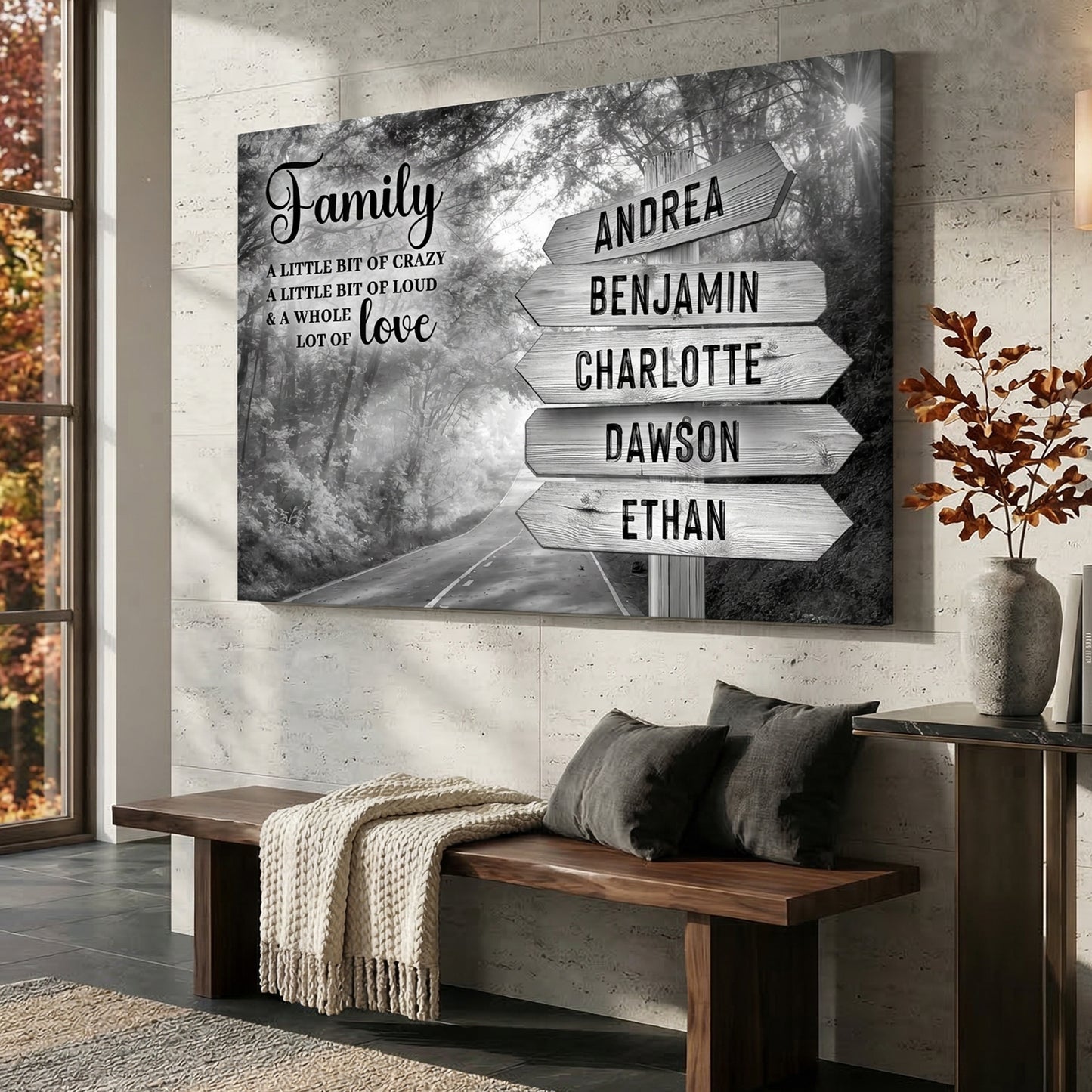 Family Whole Lot Of Love Grey Autumn Road Wall Sign