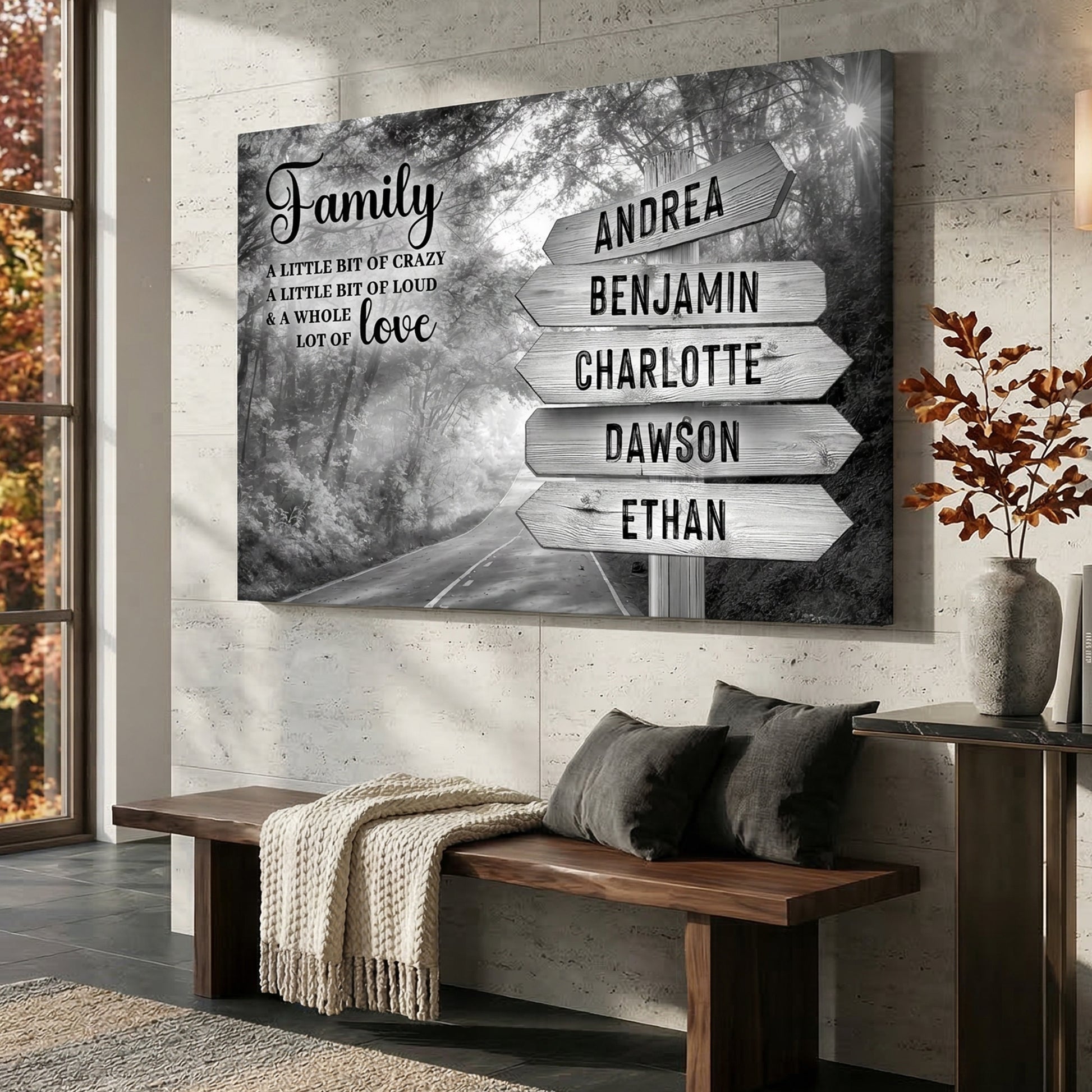 Family Whole Lot Of Love Grey Autumn Road Wall Sign