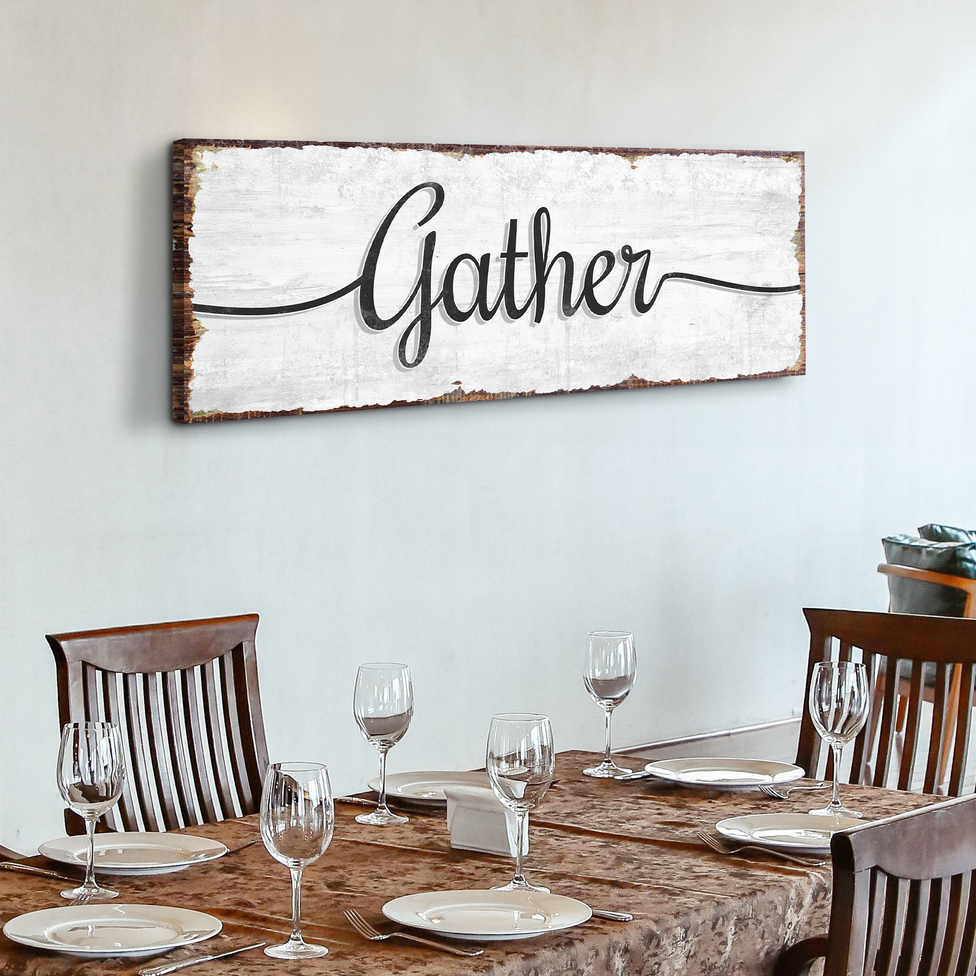 Gather sign wall art canvas, White wood-like gather signs for home ...