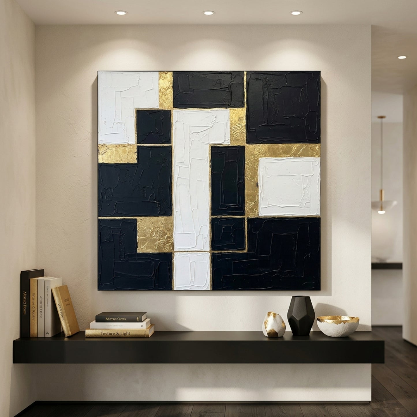 Black White Gold Geometric Blocks