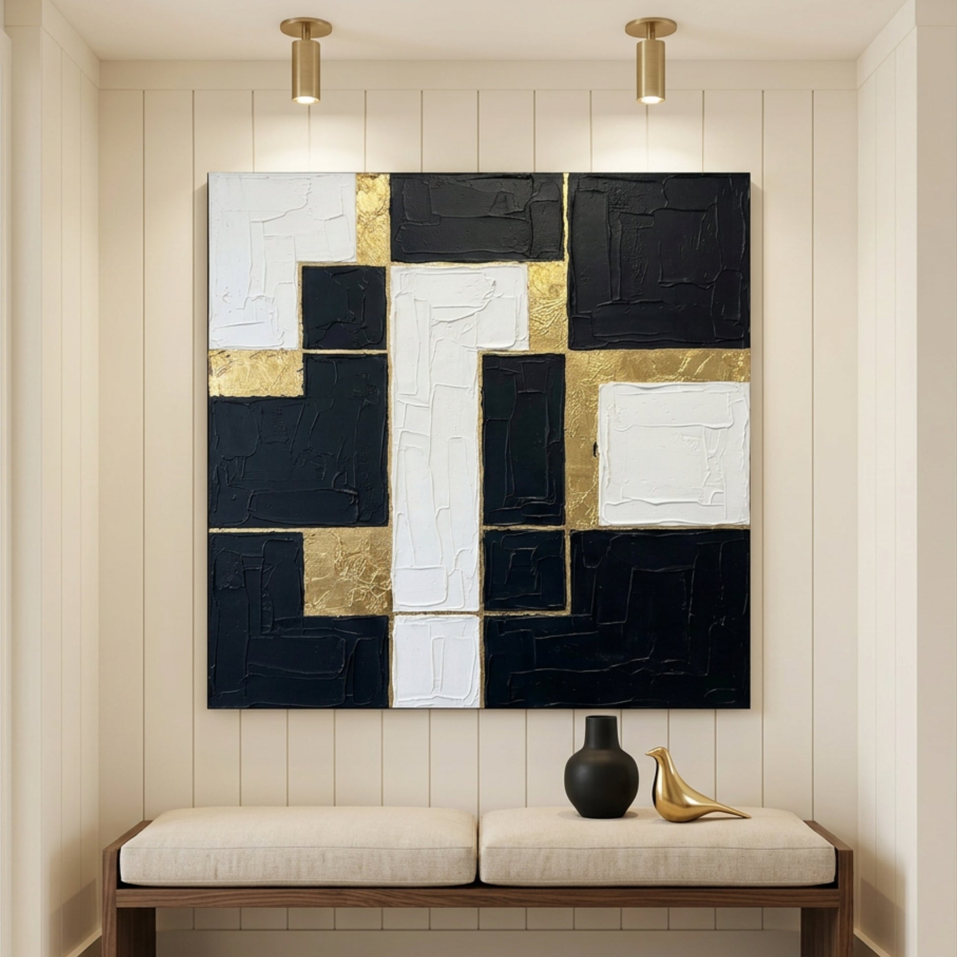 Black White Gold Geometric Blocks