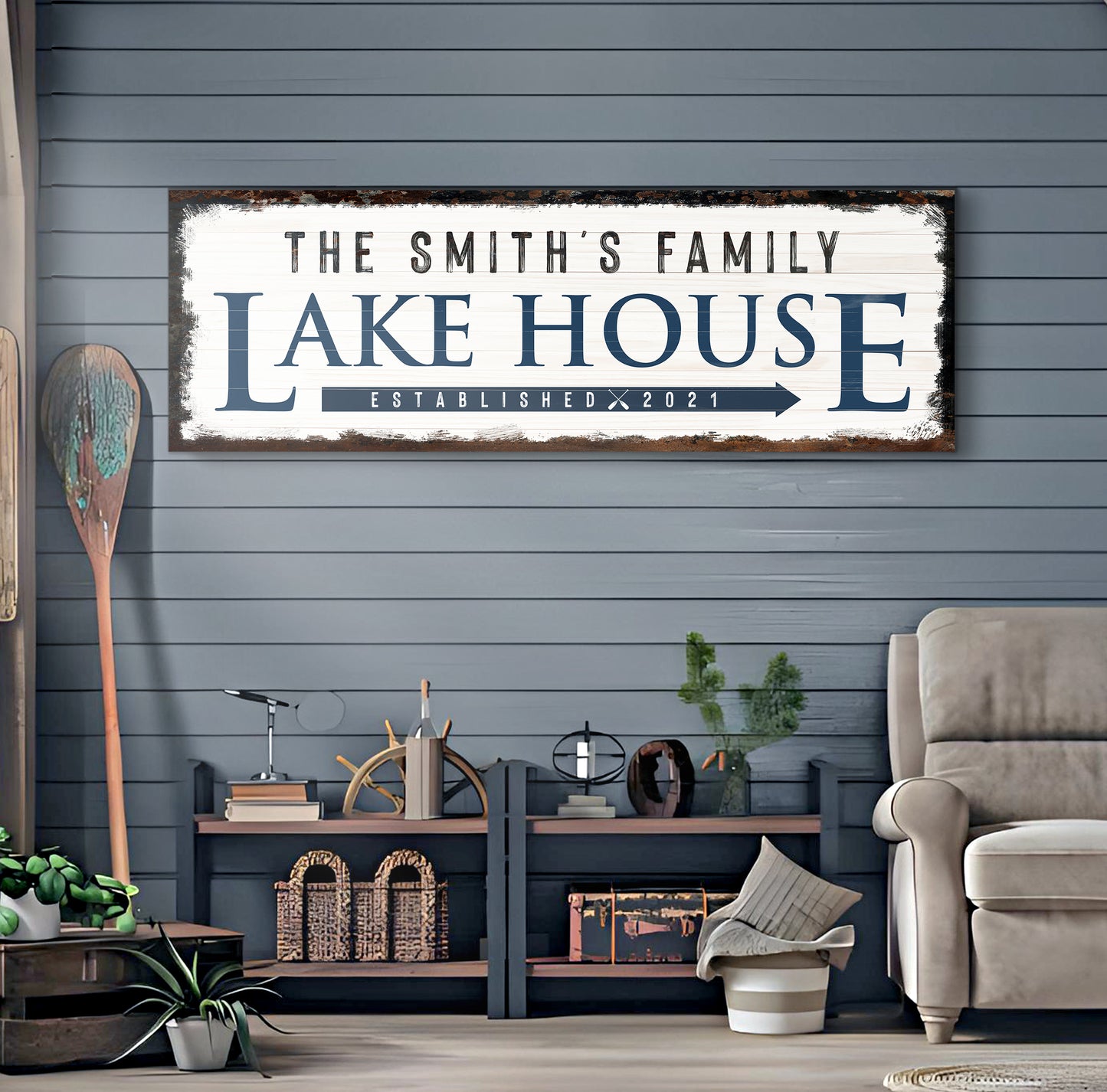 Family Lake House Arrow Sign (Free Shipping)
