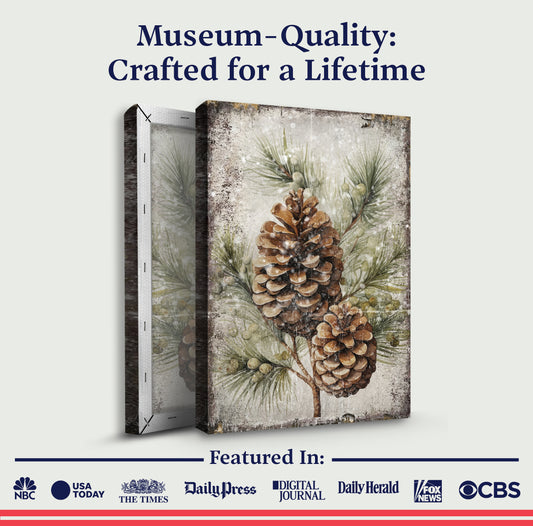 Vintage Winter Pine Cone Christmas Wall Art II | Tailored Canvases