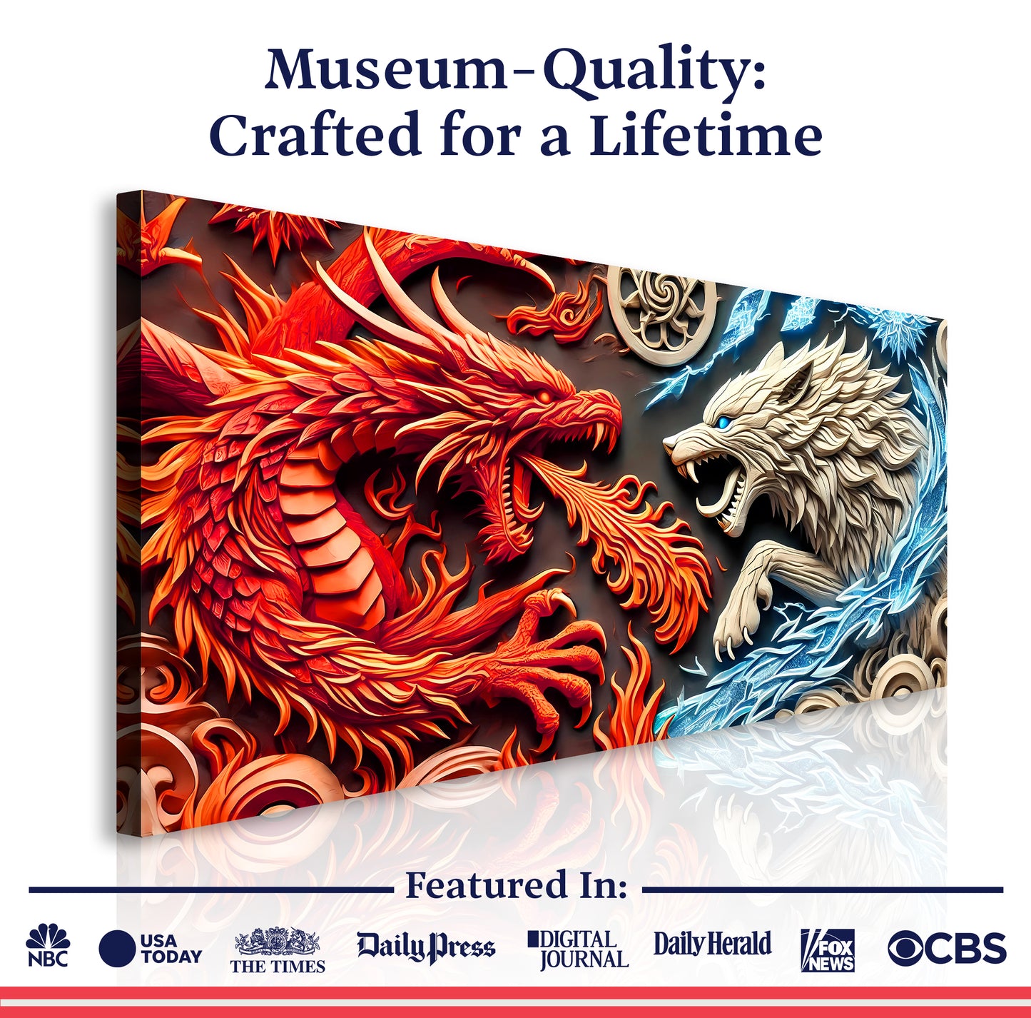 3D Dragon and Wolf Wall Art V