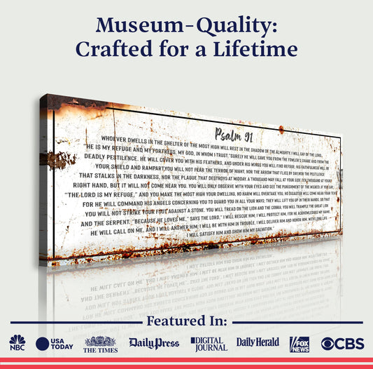 Psalm 91: He Is My Refuge – Rustic Christian Wall Art for Living Room, Religious Decor for Home