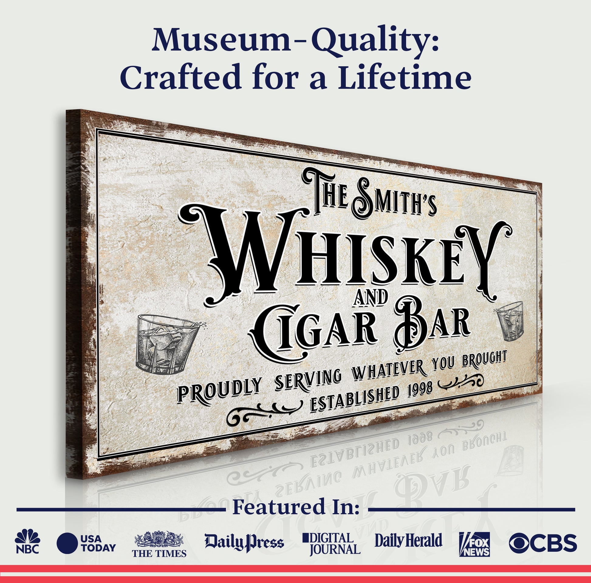 Personalized Whiskey and Cigar Bar Sign Quality - Image by Tailored Canvases