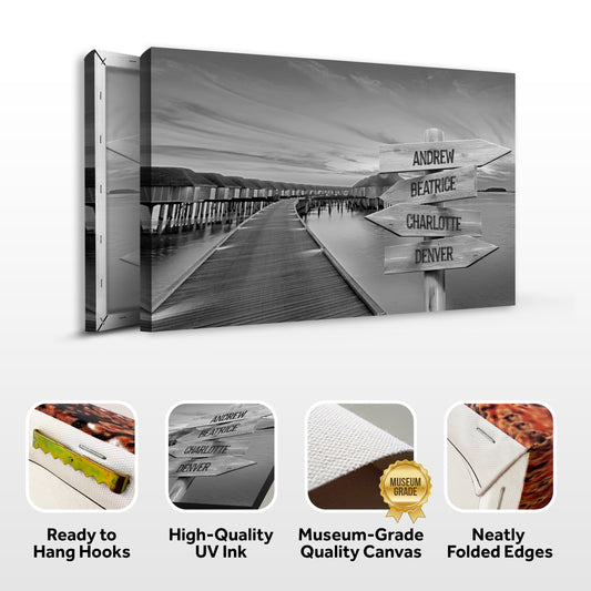 Family Names Monochrome Ocean Dock Sign