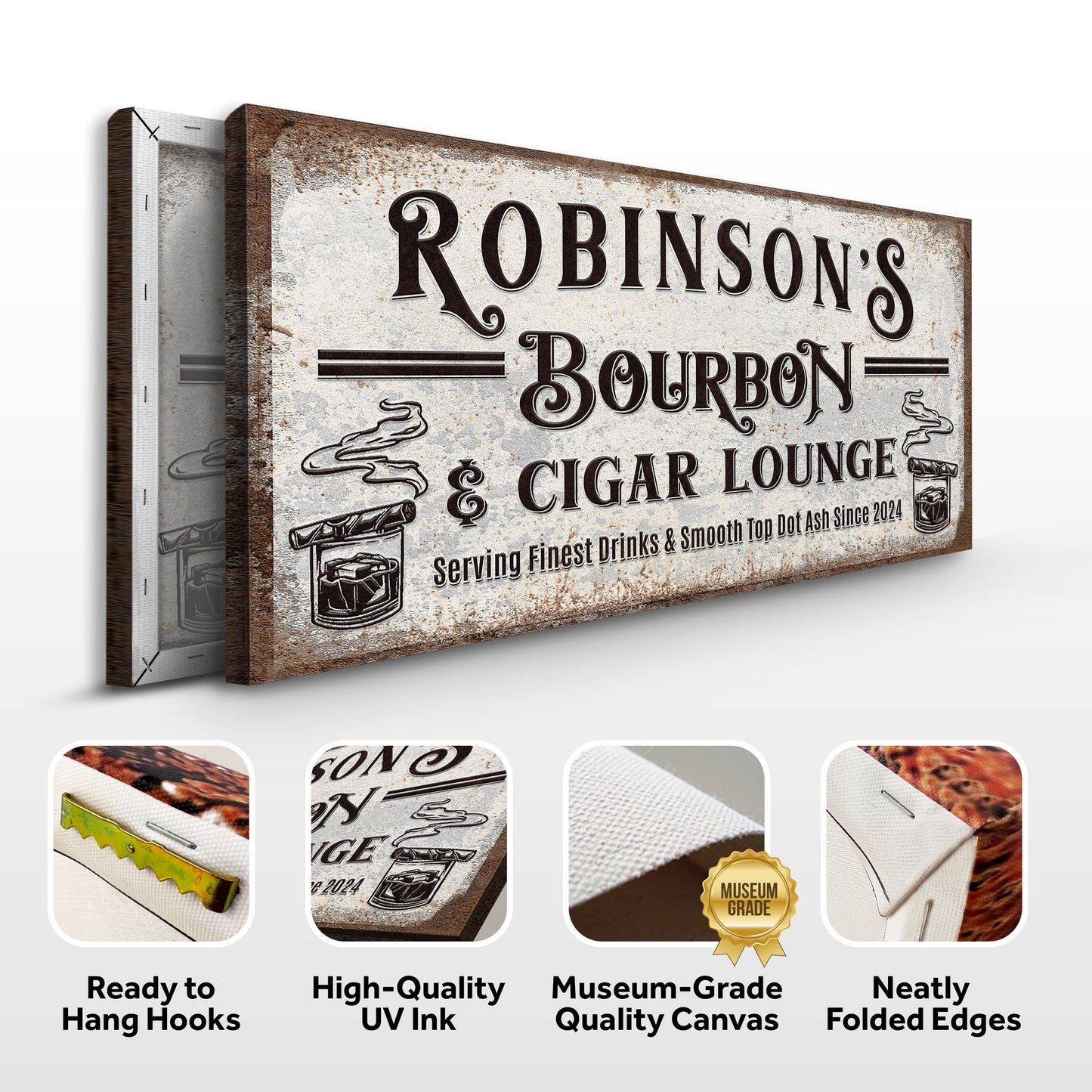 Personalized Bourbon and Cigar Bar Sign Specs  - Image by Tailored Canvases