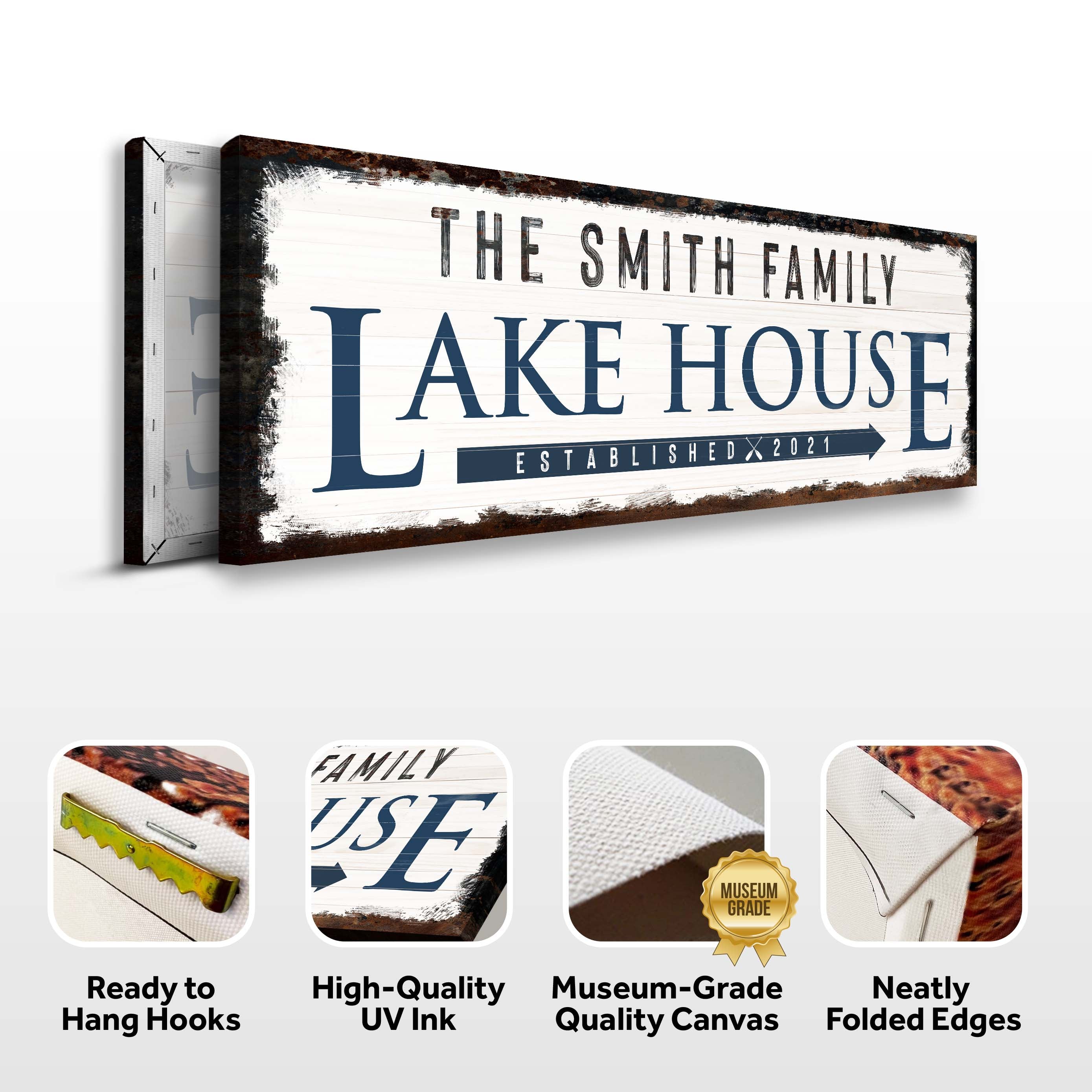 Family Lake House Arrow Sign Personalized Canvas Wall Art  Tailored ...