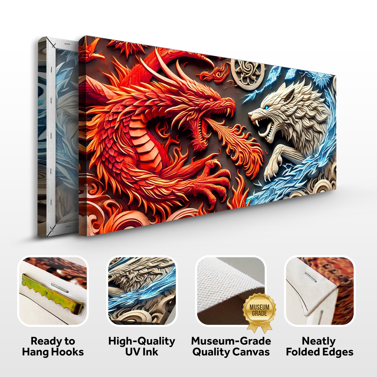 3D Dragon and Wolf Wall Art V