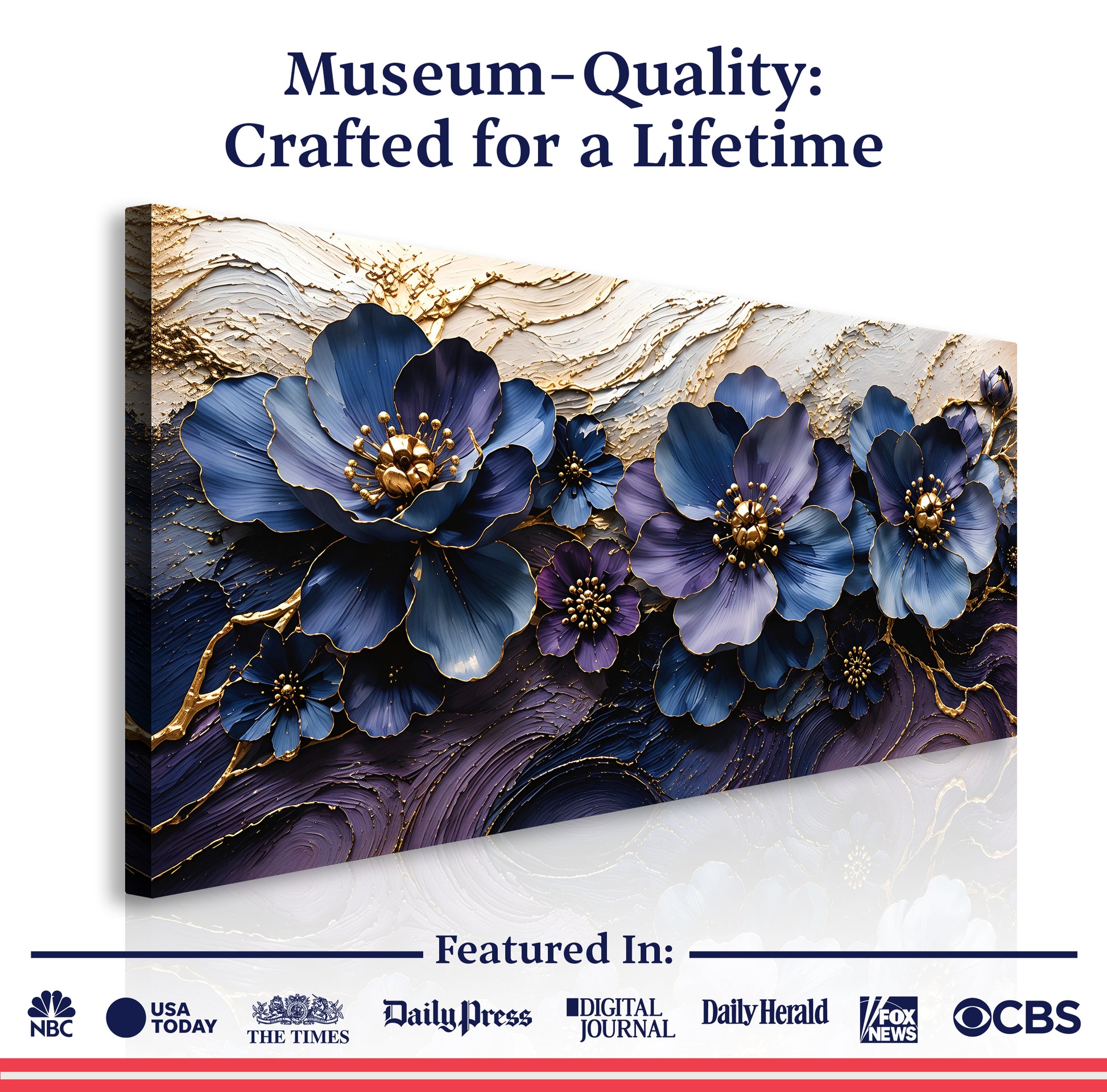 Sapphire & Gold Floral Symphony Wall Art