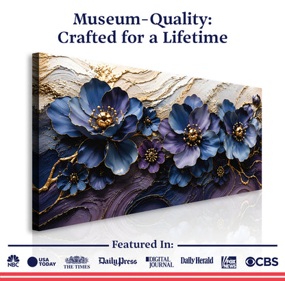 Sapphire & Gold Floral Symphony Wall Art