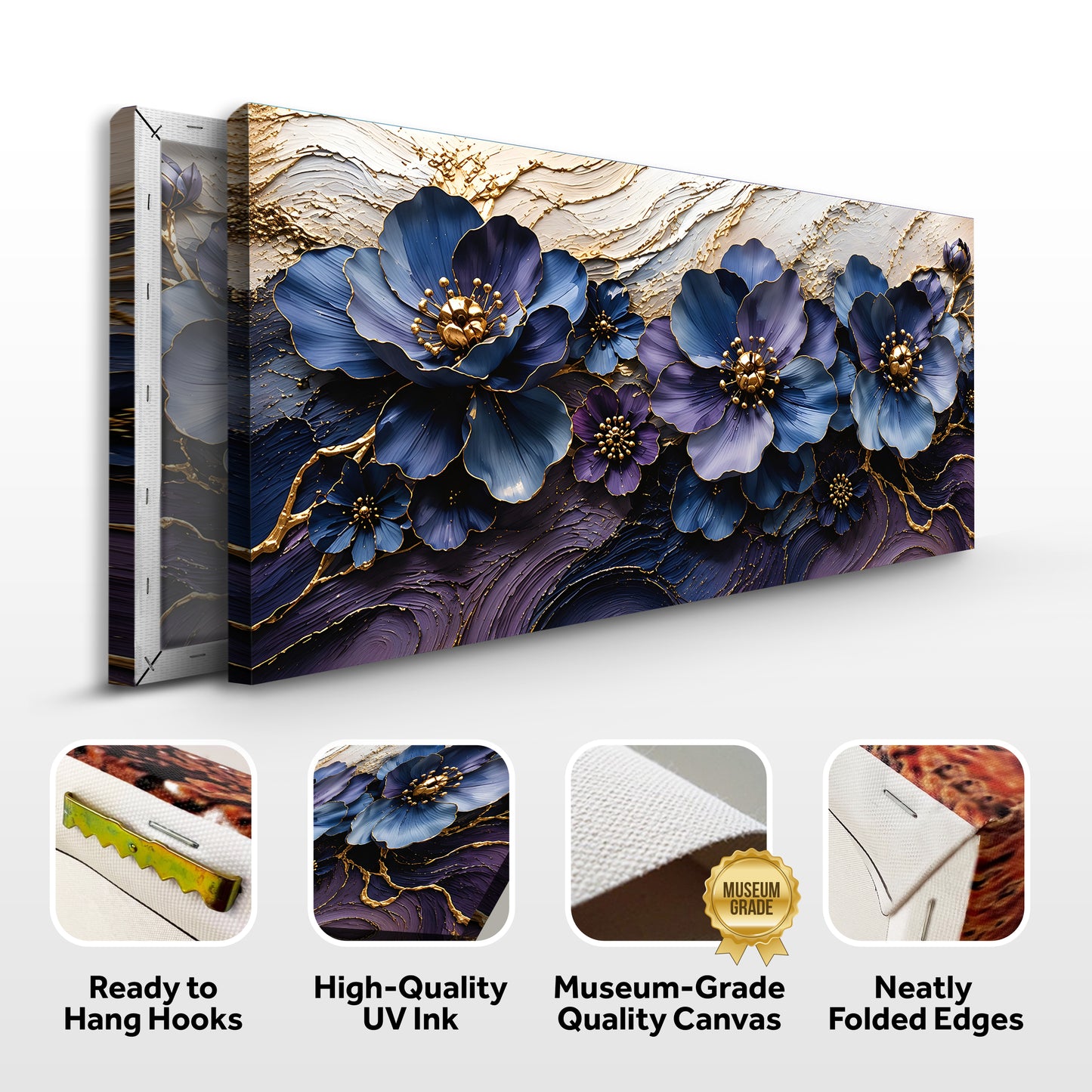 Sapphire & Gold Floral Symphony Wall Art