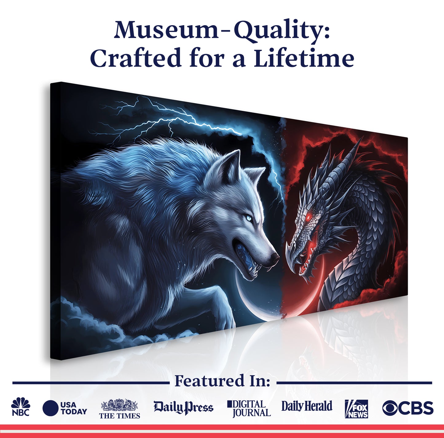 3D Dragon and Wolf Wall Art