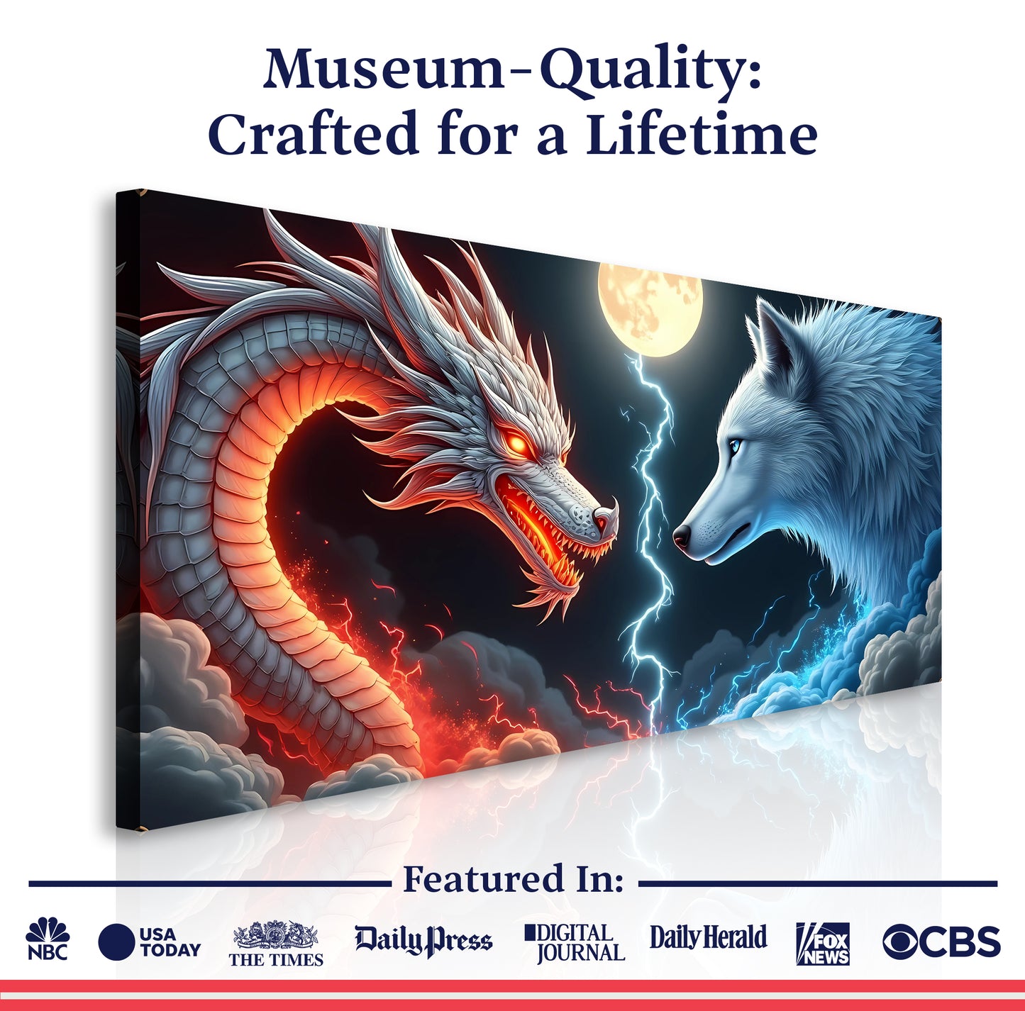 3D Dragon and Wolf Wall Art III