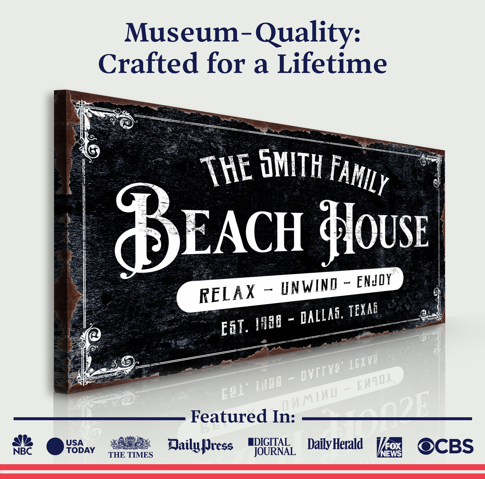 Beach House Personalized Sign III Specs - Image by Tailored Canvases