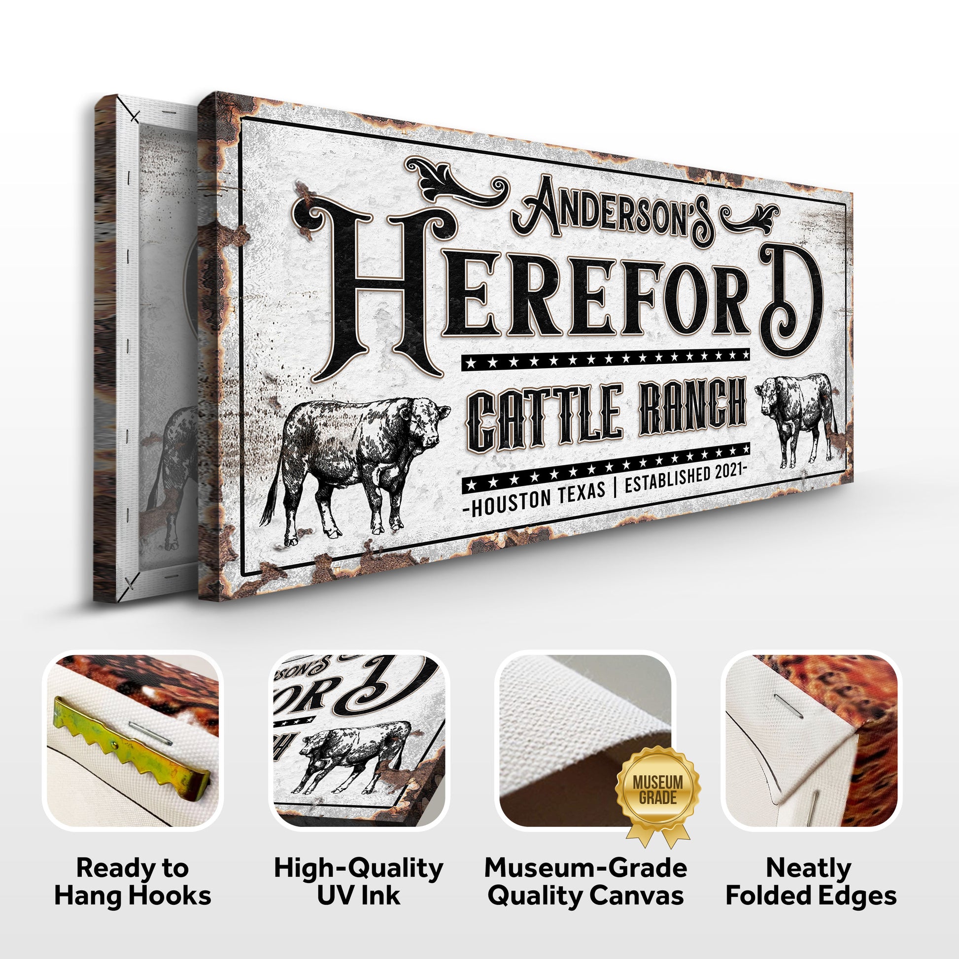 Personalized Hereford Cattle Sign  - Image by Tailored Canvases