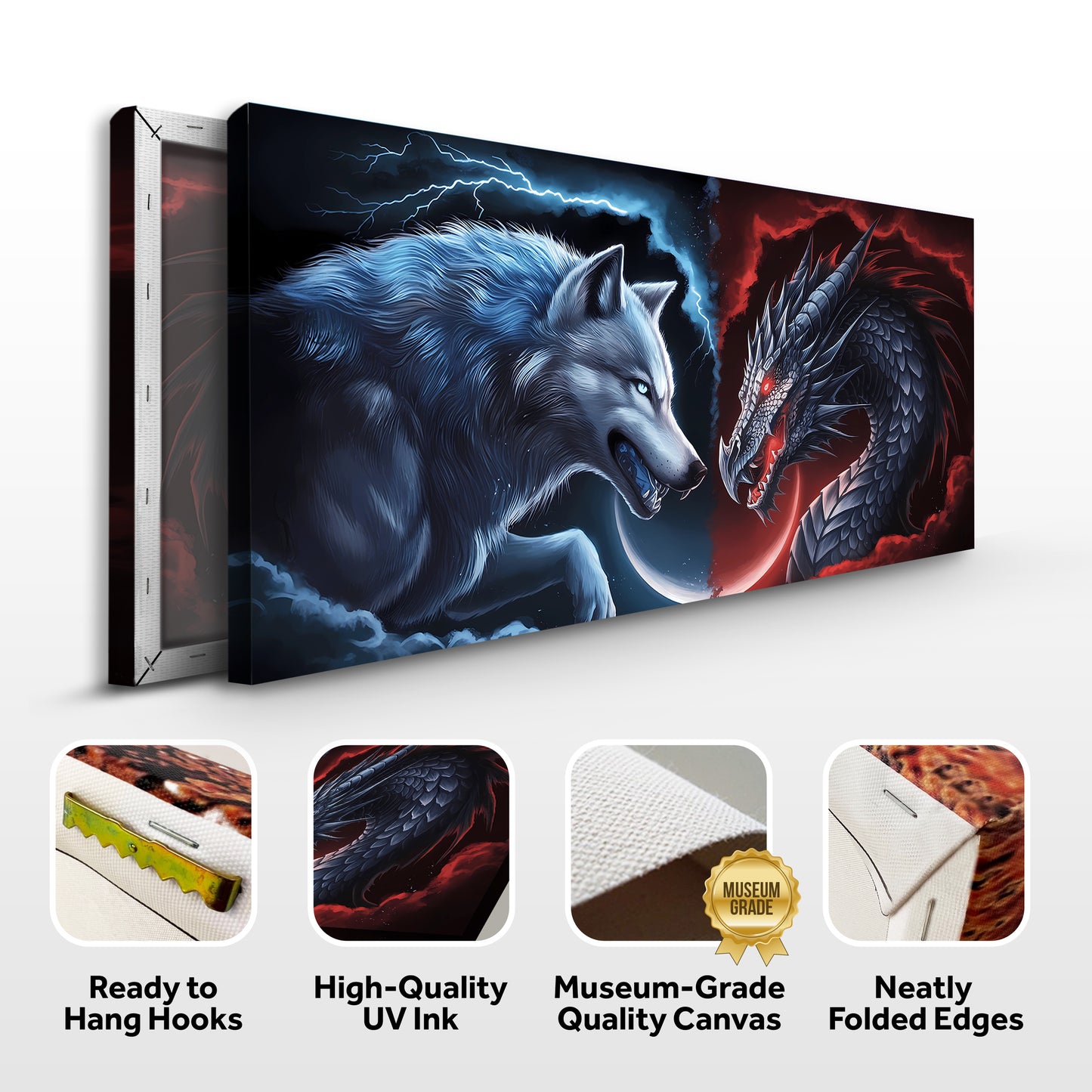 3D Dragon and Wolf Wall Art