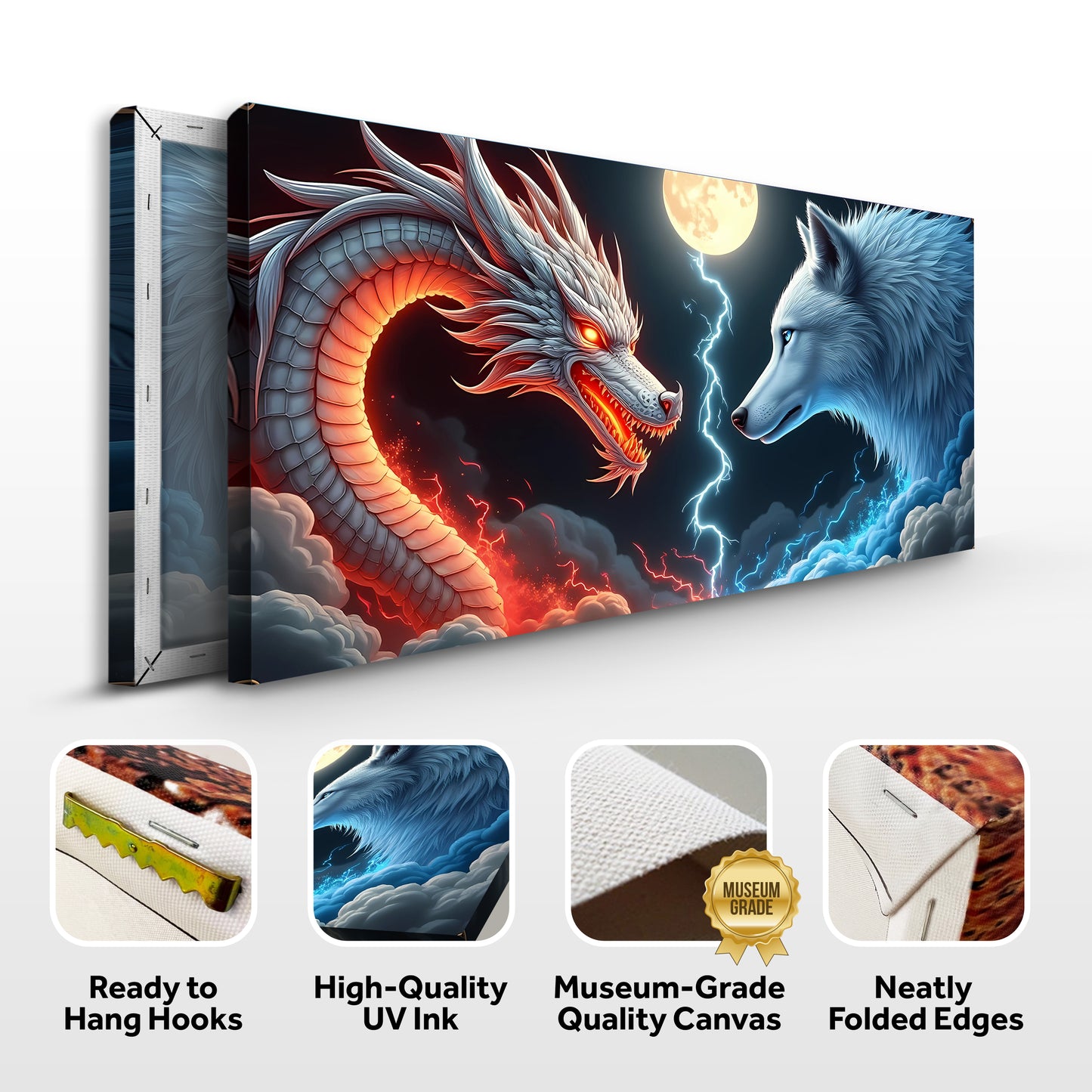 3D Dragon and Wolf Wall Art III