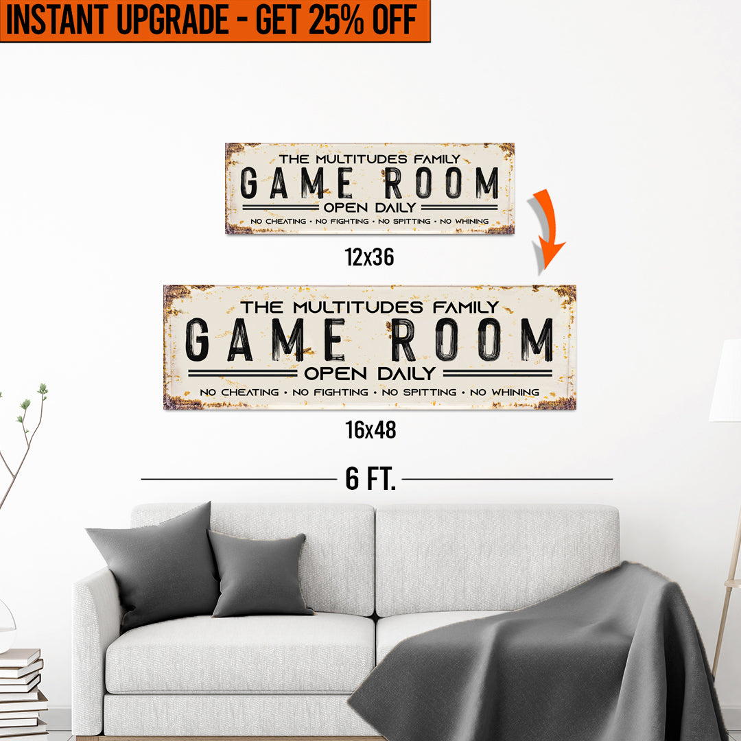 Upgrade Your 12x36 Inches (Style 1) 'Family Game Room'  Canvas To 16x48 Inches