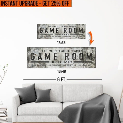 Upgrade Your 12x36 Inches (Style 2) 'Family Game Room'  Canvas To 16x48 Inches
