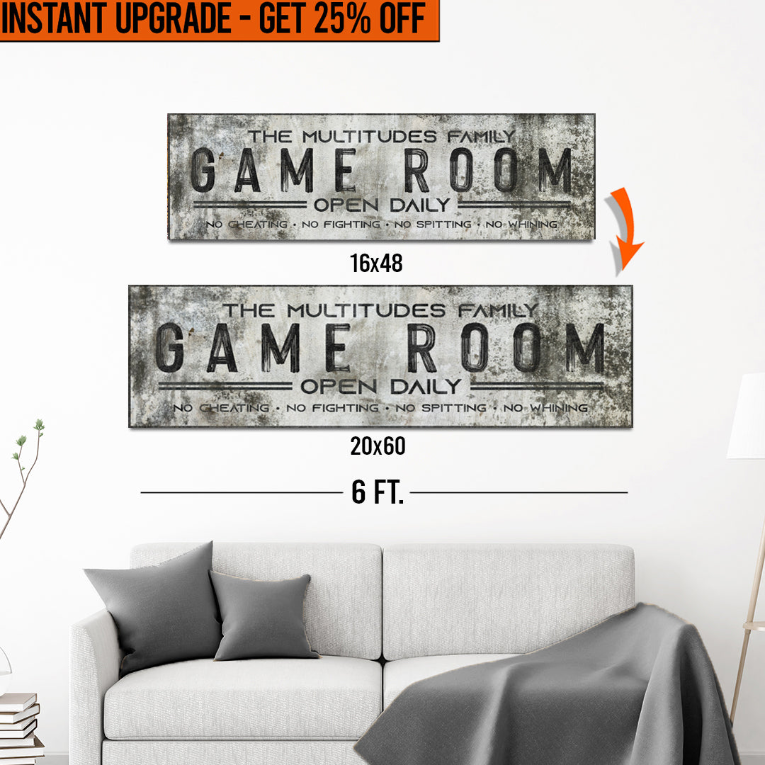 Upgrade Your 16x48 Inches 'Family Game Room' (Style 2) Canvas To 20x60 Inches