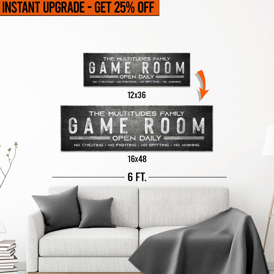 Upgrade Your 12x36 Inches (Style 3) 'Family Game Room'  Canvas To 16x48 Inches