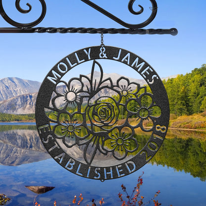 Floral Ring Monogram - Steel Sign