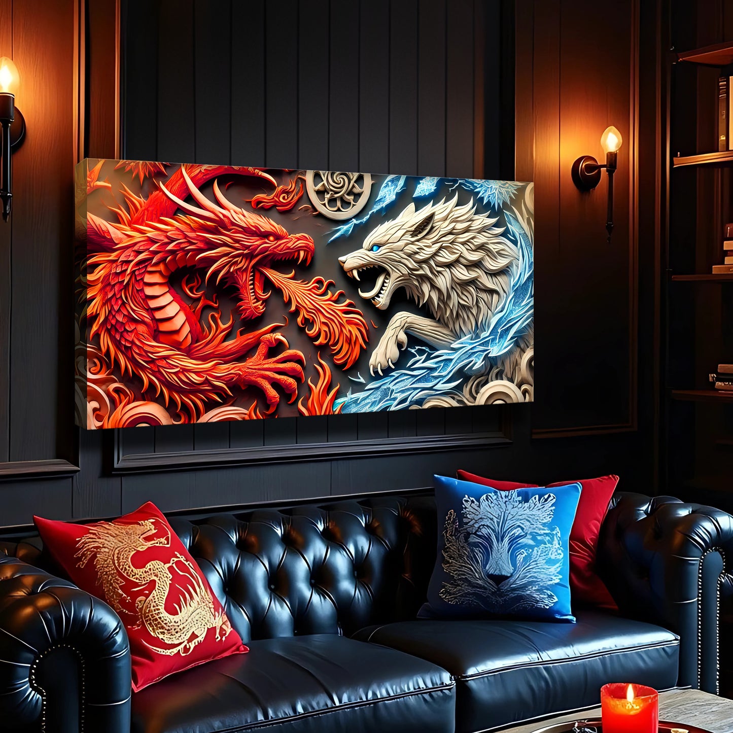 3D Dragon and Wolf Wall Art V