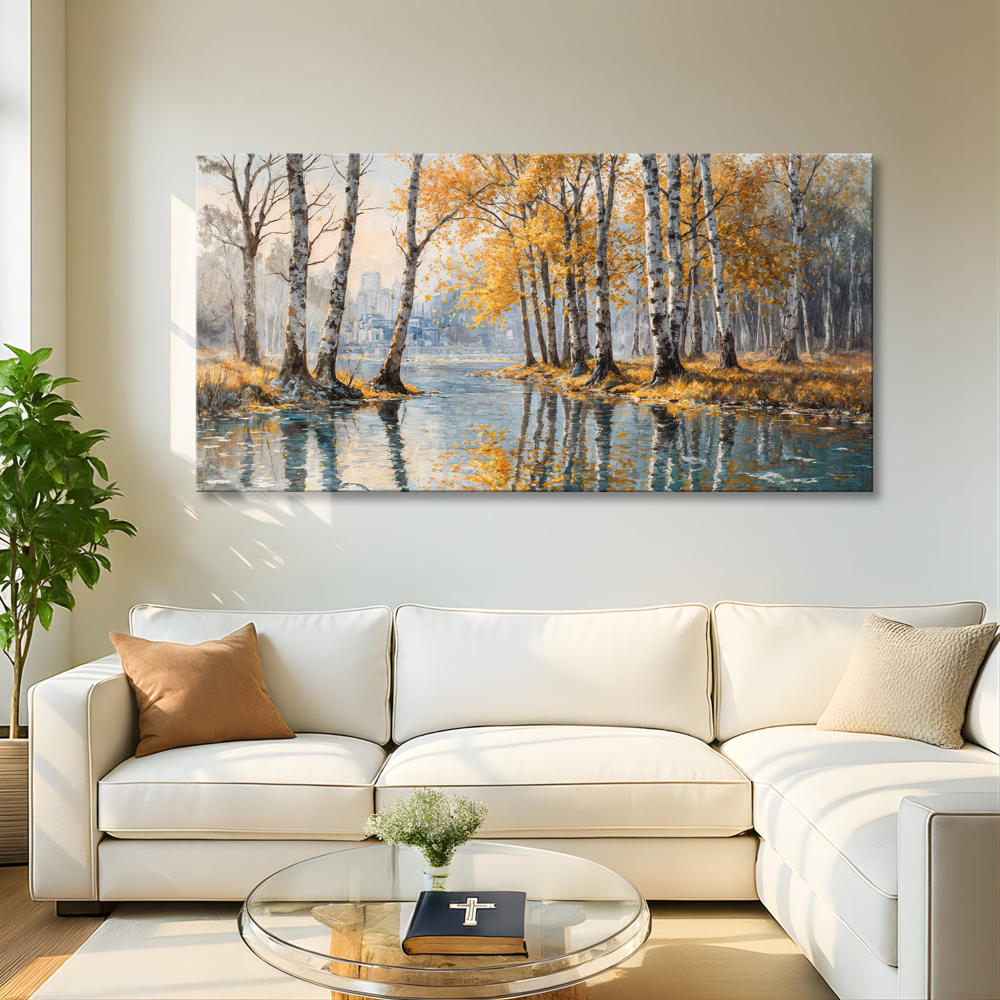 Birch Woods Golden Reflections Metal Wall Art