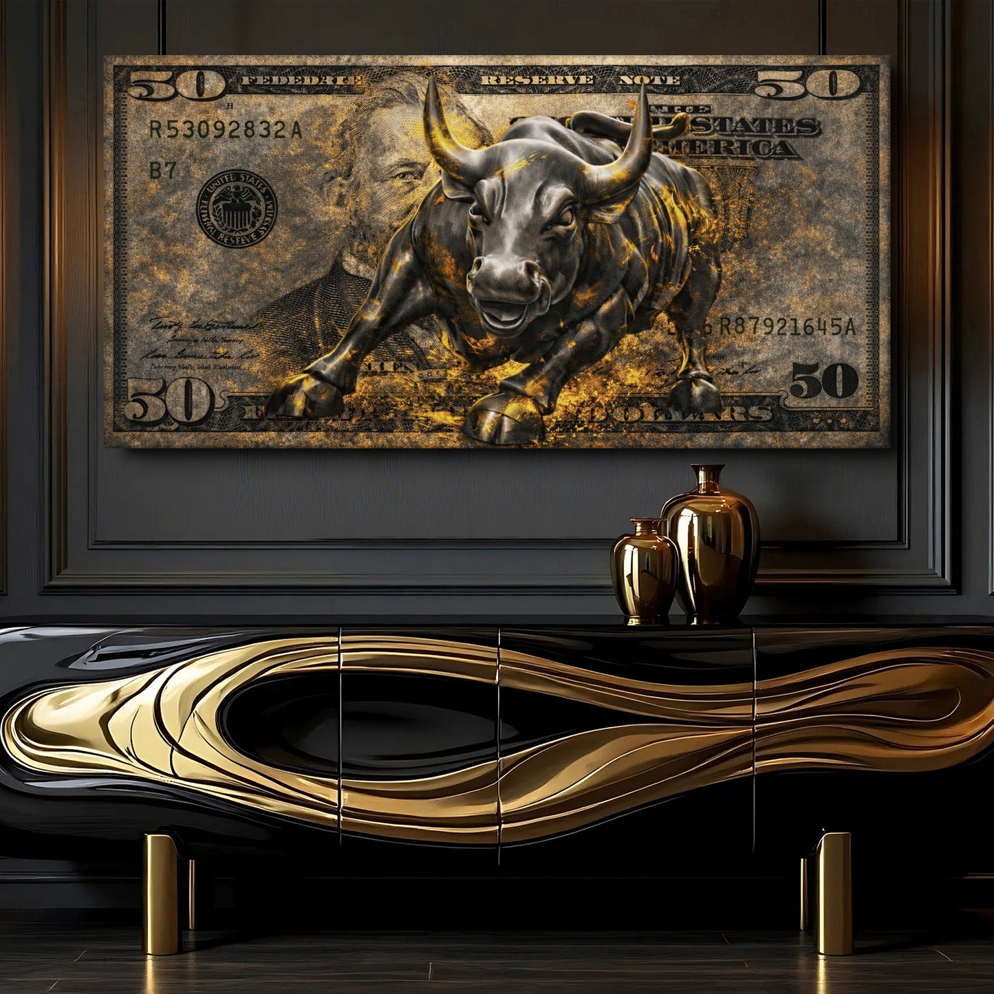 Golden Black Bull Wall Sign