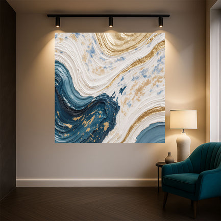 Golden Currents Abstract Wall Art