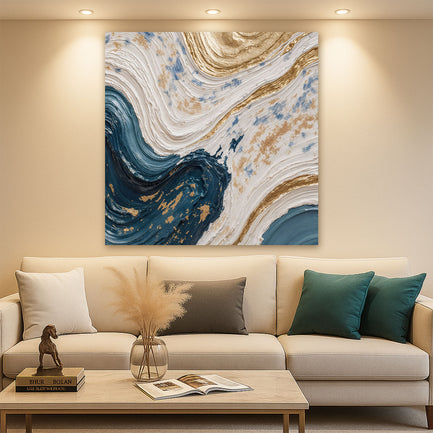 Golden Currents Abstract Wall Art