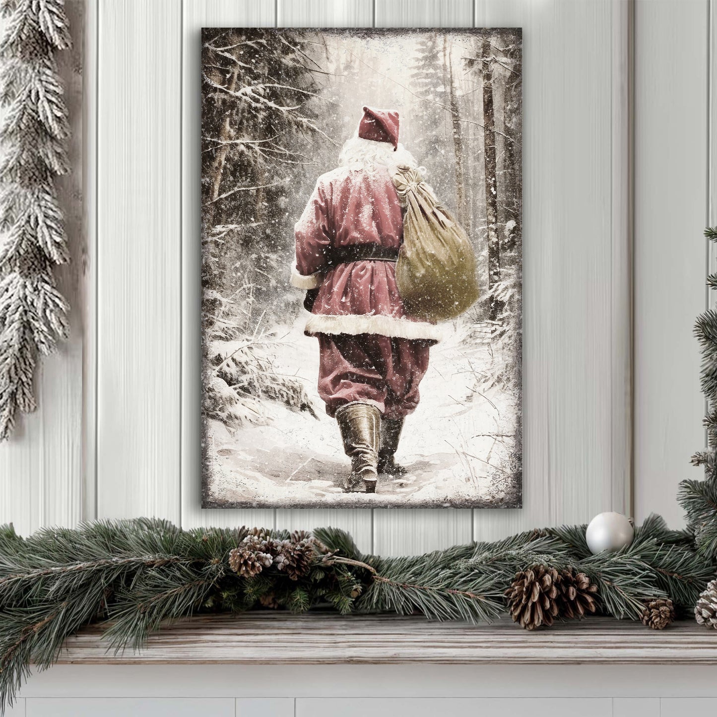 Vintage Santa Claus in Winter Forest Christmas Wall Art III