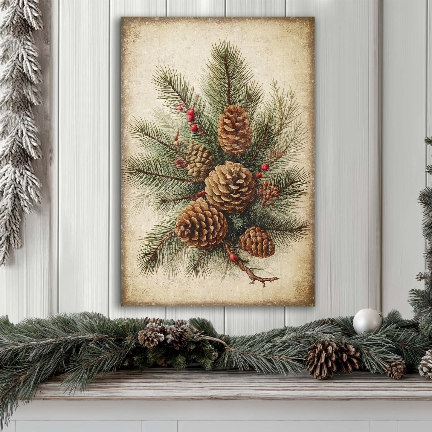 Vintage Winter Pine Cone Christmas Wall Art III